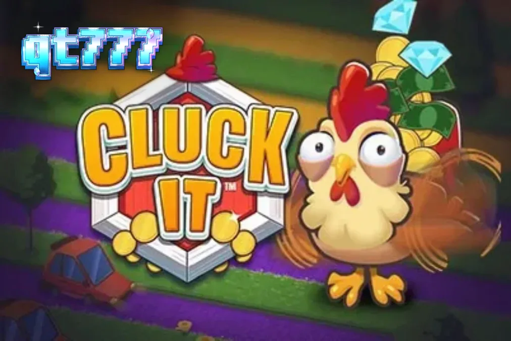 Tampilan antarmuka permainan Cluck It dengan karakter ayam yang sedang melompat di jalur pengganda.